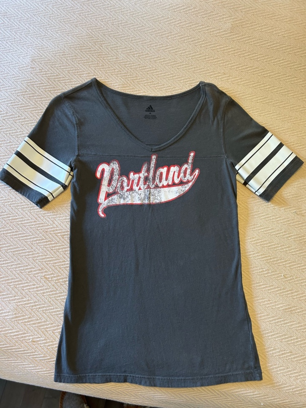 Adidas “Portland” Black Graphic V-Neck Tee size M